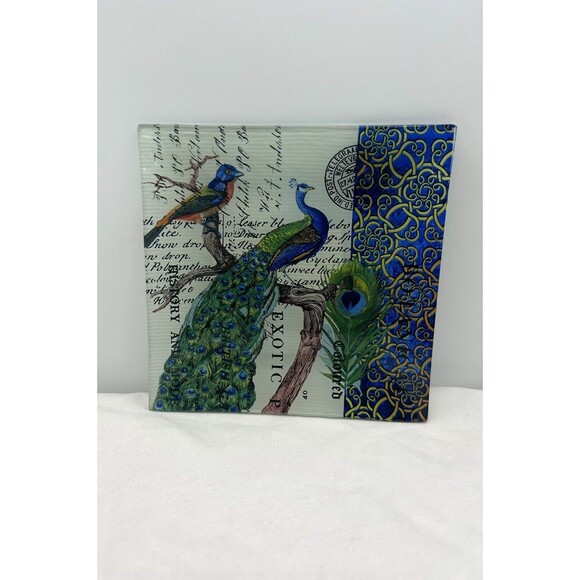 Michael Design Works Peacock Trinket Glass Tray 6 3/4" Diameter GAR2-250 - Picture 1 of 7